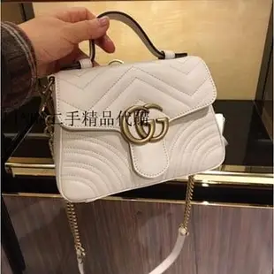 LINDA二手 Gucci 古馳 547260 GG Marmont 經典 白色 迷你 單肩包 斜背包 鏈條包