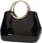 [Rullar] Women Elegant Handbag and Purse Top Handle Bag Patent Leather Tote Satchel Shoulder Clutch Crossbody Bag