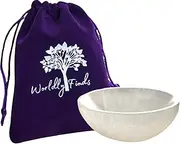 Selenite Crystal Holder - Sage Smudge Bowl, Moroccan, Polished, Hand-Carved for Cleansing, Charging Crystals, Smudging Offering, Spiritual Gifts, Wiccan Altar Supplies With Gift Bag (3" Medium)