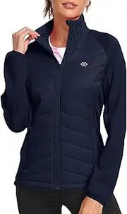 [MoFiz] Womens Lightweight Insulated Hiking Jacket Fleece Lined Thermal Hybrid Softshell Full Zip Winter Fall Running Coat