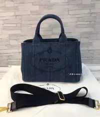 在飛比找Yahoo!奇摩拍賣優惠-《真愛名牌精品》Prada 1BG439 深藍色單寧  帆布