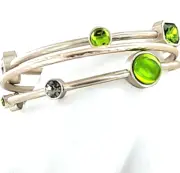 Chico Bracelet silver set white gold 3 pc bangle hammered green topaz fine New