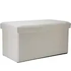 Simplify Modern Traditional Rectangle Storage Ottoman Faux Leather in Ivory
