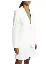 Theory Women’s Linen Blend Single Breasted Blazer Patch Pockets Relaxed White 8