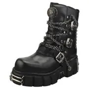 New Rock Straps And Chains Unisex Black Platform Boots - 7 US