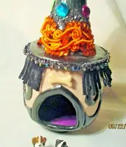 HALLOWEEN DOG HOUSE OOAK Polymer Witch Gnome Home doll mini box 2 Papillon dogs