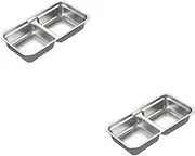 SOLUSTRE Stainless Steel Double Compartment Seasoning Dish Food Sauce Plate for Home Restaurants Hotels for Dipping Sauces Deform Resistant Kitchen Appetizer Plate