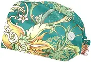 [WOSHJIUK] Working Hat 2 Pack Scrub Caps for Women,Vintage Floral Tropical Flower Ethnic,Tie Back Cap Adjustable Scrub Hat