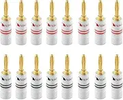 Nakamichi Excel Series 24k Gold Plated Banana Plug 12-18 AWG Gauge Size 4mm for Speakers Amplifier Hi-Fi AV Receiver Stereo Home Theatre Radio Audio Wire Cable Connector, 16 Pcs (8-Pairs)
