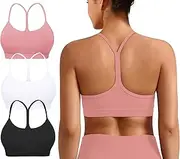 [MIRITY] Padded Y-Back Sports Bra for Women - Racerback Low Impact Spaghetti Strap for Yoga Workout Top, Color 3, Medium