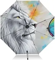[PDZRMY] Lion Butterfly UV Protection Travel Umbrella Compact for Rain and Sun - Auto Open and Close UPF 50+ Windproof Portable 46” Sun Umbrella for Women and Men