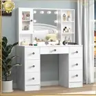 Large Vanity Dressing Table Set With LED Mirror, 7 Drawers, Cabinet, Makeup Desk