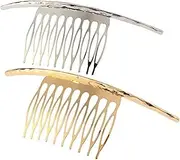 2Pcs French Twist 10 Teeths Comb Alloy Metal Bridal Wedding Hair Side Comb Headpiece Hair Jewellery Fashion Accessory for Women Girls, Gold and Silver