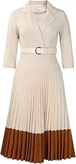 [LVBOUSLTD] Women's 3/4 Sleeve Pleated Dress Midi Dress with Belt V Neck Business Elegant Dresses Formal Lady Dress