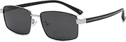 HMKING Retro Metal Tr90 Rectangle Frame Polarized Sunglasses for Mens Womens Retro Mirrored Lens Sun glasses for Driving Fishing, Sliver-gray