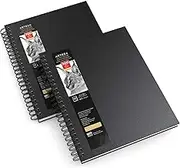 Arteza Sketch Book, 9x12-inch, 2-Pack, Black Drawing Pads, 200 Sheets Total, 68 lb 100 GSM, Hardcover Sketchbook, Spiral-Bound, Use with Pencils, Charcoal, Pens, Crayons & Other Dry Media