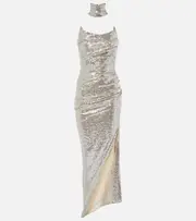 [Maticevski] Maticevski Exhilarate gathered sequined gown AU 14 silver