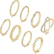 [TOBENY] 8PCS 14K Plated Gold Rings for Women Stackable Knuckle Rings Gold Silver Size 4 to Size 12 Rings 1.5mm- 3.8mm Midi Stacking Eternity Wedding Rings