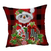 Christmas Plaid Cutie Snowman Cushion Cover