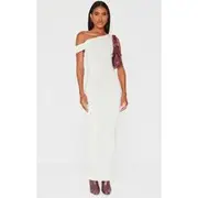 Cream Ribbed Asymmetric Maxi Dress, Cream