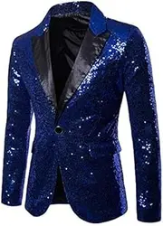 [AwwwCos] Mens Singers Sequin Glitter Tuxedo Blazer Jacket Men Brand Shawl Collar Shiny Blazers Wedding Party Stage Clothes (A)