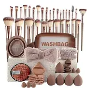 Makeup Brush and Sponge Set - 56X Concealer Blush Eyeshadow Applicator Brushes - Makeup Tool Set with Organizer Bag for Women, Girls, Beginners, Professionals