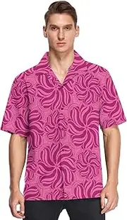 [GuoChe] Hawaiian Men's Button Up Shirts Short Sleeve Valentine's Day Stylized Flowers Pink Magenta Formal Camisas para Hombres, Valentine's Day Stylized Flowers Pink Magenta, Large