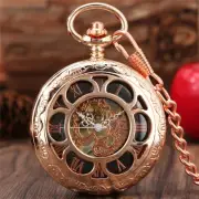 Hollow RoseGold Skeleton Pocket Watch for Men Women Fob Watches with Chain Gifts