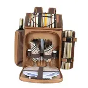 Picnic Basket Backpack for with 2 Insulated Cooler Compartment, 2 Person Brown