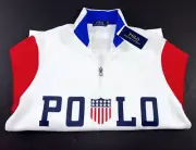 RALPH LAUREN Size M Men's Pullover White Mock POLO Flag Jersey NEW $125