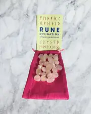 25pc Rose Quartz Rune Stones Set - Rune Divination Guidebook & Pouch Included