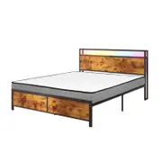 Advwin Double Size Bed Frame with Headboard & USB Port & LED Light and Double Mattress 16cm White