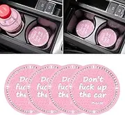 4 Pack Bling Car Coasters, 2.75 Inch Bling Crystal Rhinestone Diamond Soft Rubber Pad Set Round Auto Cup Holder Insert Drink Coaster Car Interior Accessories (Pink-White)