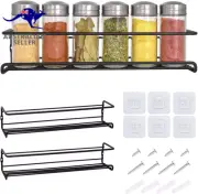 Black 2-Tier Spice Shelf Herb Rack - Seasoning Organiser for Kitchen - Wall Hang