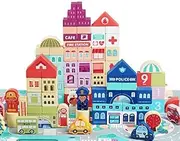 Voamuw Wooden Building Blocks for Toddlers, Kids City Construction Stacking Creative Toys with Alphabet Number playset - Preschool Learning Education Boys and Girls Ages 3 4 5 (120 pcs)