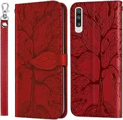 Premium Tree Pattern Case for Samsung Galaxy A70, Credit Card Slot Wallet Case Magnetic Kickstand Fashion Shockproof Flip Cover Case for Samsung Galaxy A70-Red
