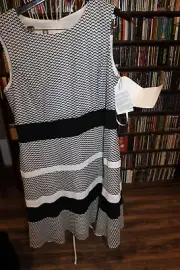 Anne Klein black white pattern sleeveless Shift Dress Ladies 16 NEW (bin213)