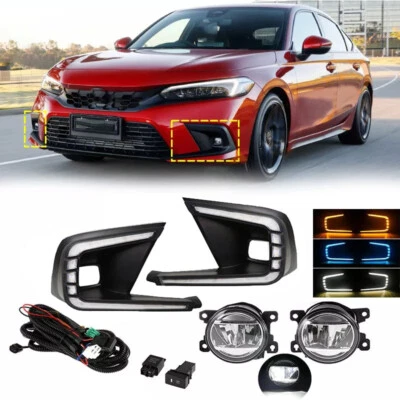 LED DRL Daytime Running Light Fog Lamp Wire Switch Kit For Honda Civic 2022-2024 (for: Honda)
