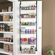 Over The Door Pantry, Bathroom, Bedroom Organiser | 6 Tier Detachable Heavy Duty Metal Storage Baskets | Space Saving Hanging Kitchen Storage & Organisation Spice Rack | Pantry Organiser Storage