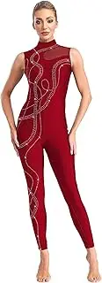 [Linjinx] Women's Acrobatic Gymnastics Unitard Sparkly Rhinestones Bodysuits Figure Skating Jumpsuit Ballet Leotards