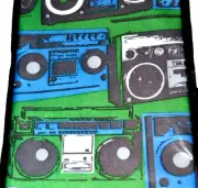 Book Cover Radio/Stereo/Boombox Print NIP Jumbo Stretchable Fabric OLD SCHOOL