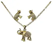 Nine West 16” Necklace & Earring Set Elephants Clear Crystals Gold Tone NEW NIB