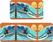 Hawaiian Surfer On Wavy Print Print Kitchen Floor Mat 2 Sets Non-Slip Rugs for Kitchen Laundry Office and Home Decor
