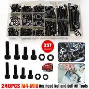 240X Hex Head Nut and Bolt M4 M5 M6 M8 M10 Kit Tools Washer Assortment Box Tools
