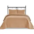 3-Piece Light Weight Oversize Quilted Bedspread Coverlet Set - Mocha, Full / ...