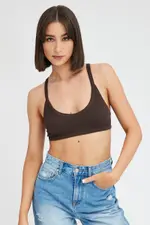Brown Bralette V Neck Seamless - Size L, Women's Bralette