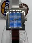 Fossil Ladies Watch Blue Plaid Dial White Hands Stainless Bracelet
