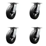 8 Inch Rubber on Steel Caster Set with Ball Bearings and Swivel Locks SCC
