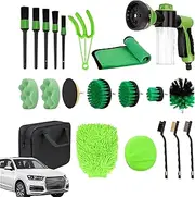 Car Detailing Brush Kit - Car Cleaning Tools Kit | 21-Piece Exterior Wash Set, Buffing Sponge Pads, Detailing Brushes, Automotive Care Supplies, Multi-Purpose Cleaning for RV, Boat, Seats, Windshield