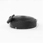 [JKHJFZSA] French Beret with Veil Black Straw Hat Mesh Women's Fedora